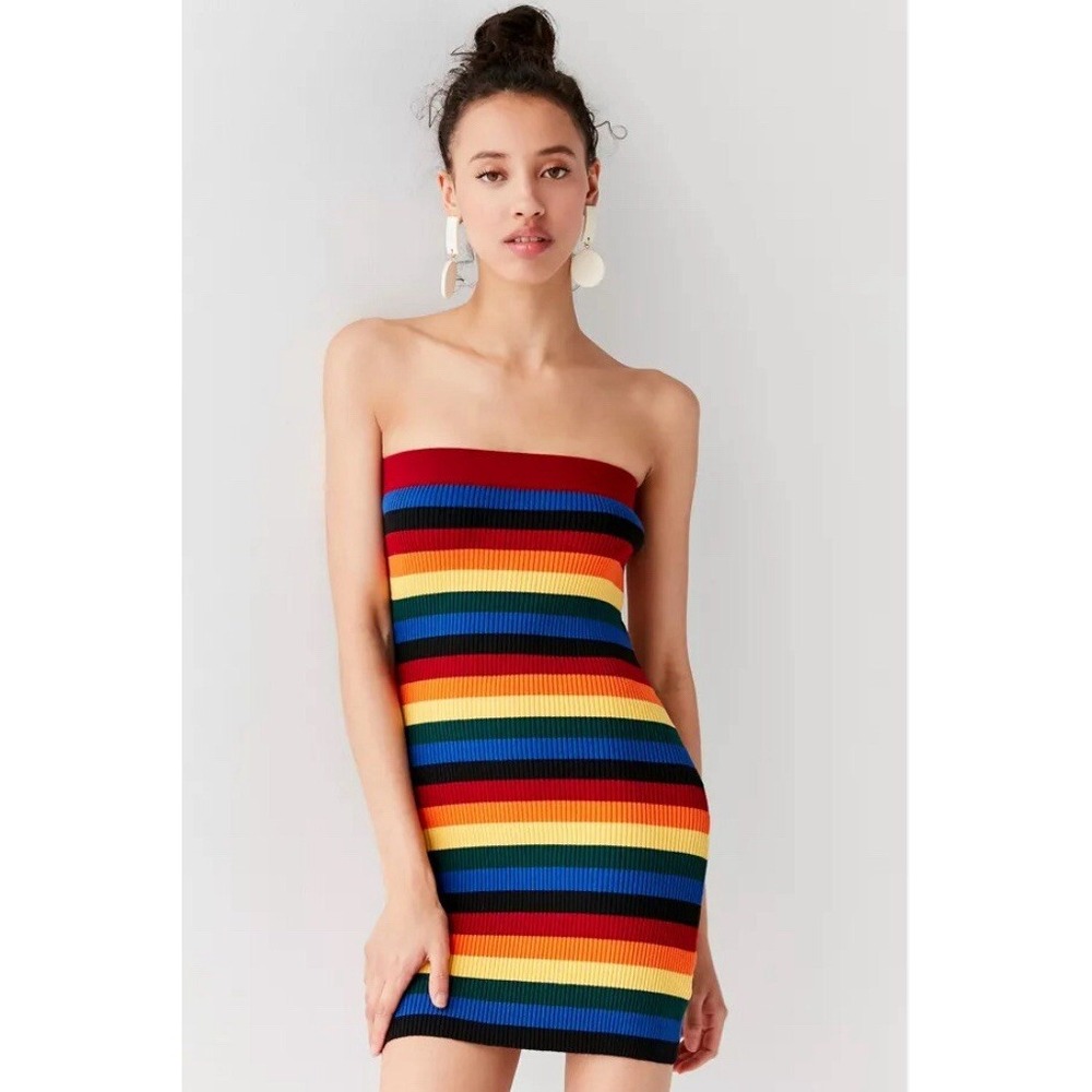 New - Urban Outfitter Mini Rainbow Knit Tube Dress Size Small